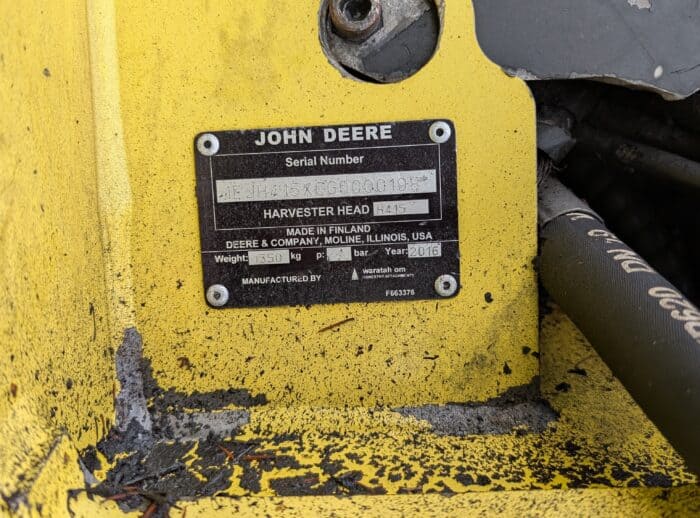 Harvester John Deere 1270G Kopfplatte Harvester John Deere 1270G tabliczka głowicy