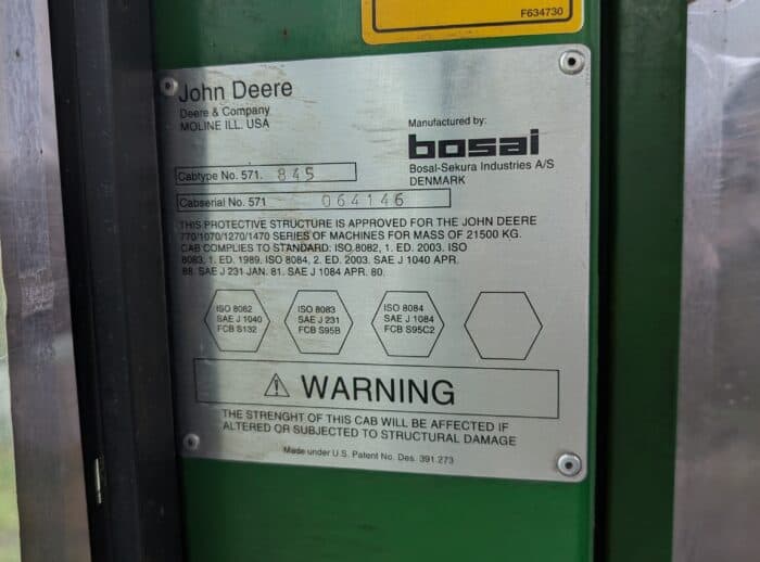 Harvester John Deere 1270D 2007r. tabliczka Harvester John Deere 1270D 2007r. tabliczka