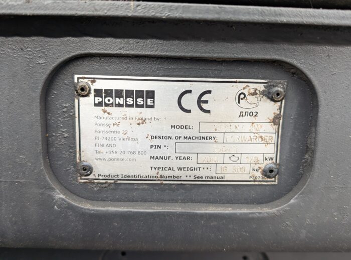Forwarder PONSSE Wisent 2010 K70+M Typenschild Forwarder PONSSE Wisent 2010 r. K70+M tabliczka